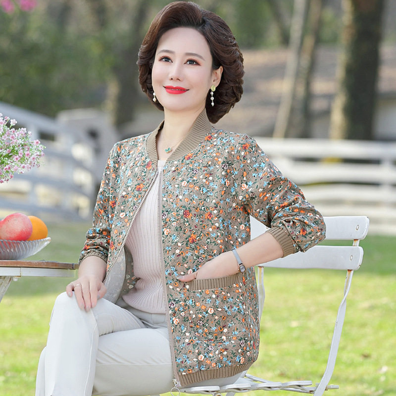 妈妈秋装外套2026新款洋气中老年女装春秋上衣碎花短款棒球服薄款