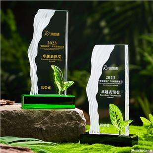 高档创意水晶绿芽奖杯奖牌定制高档琉璃山峰奖杯公司颁奖纪念礼品