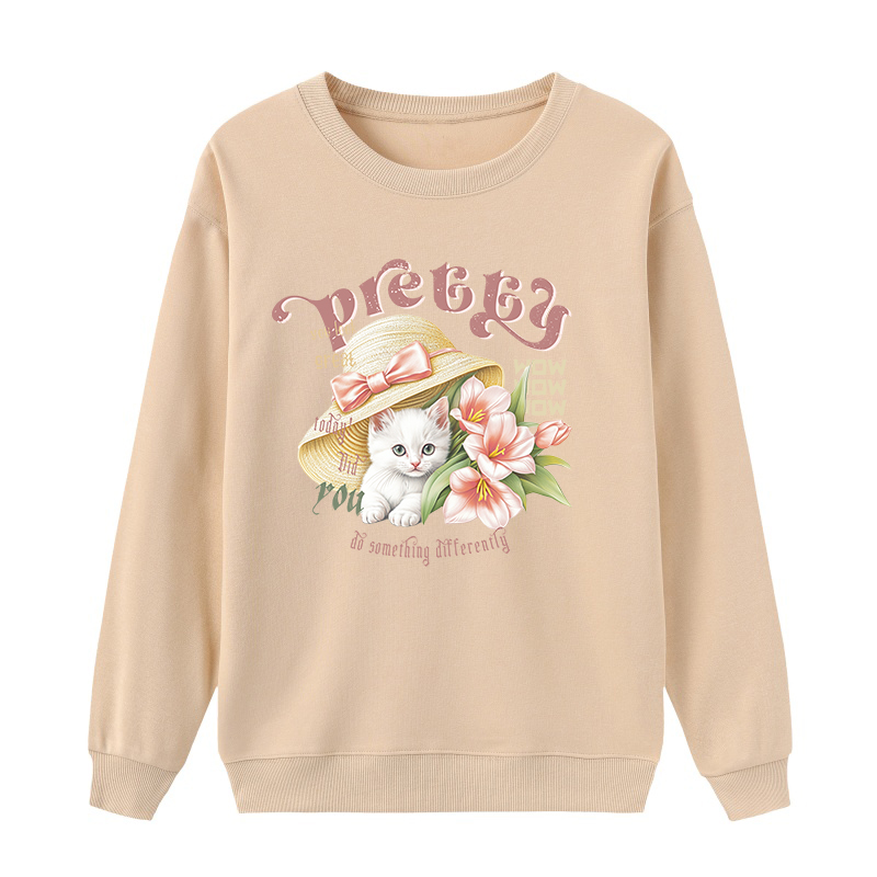 大码女装美式圆领卫衣女春秋款初中高中学生长袖宽松显瘦胖mm上衣