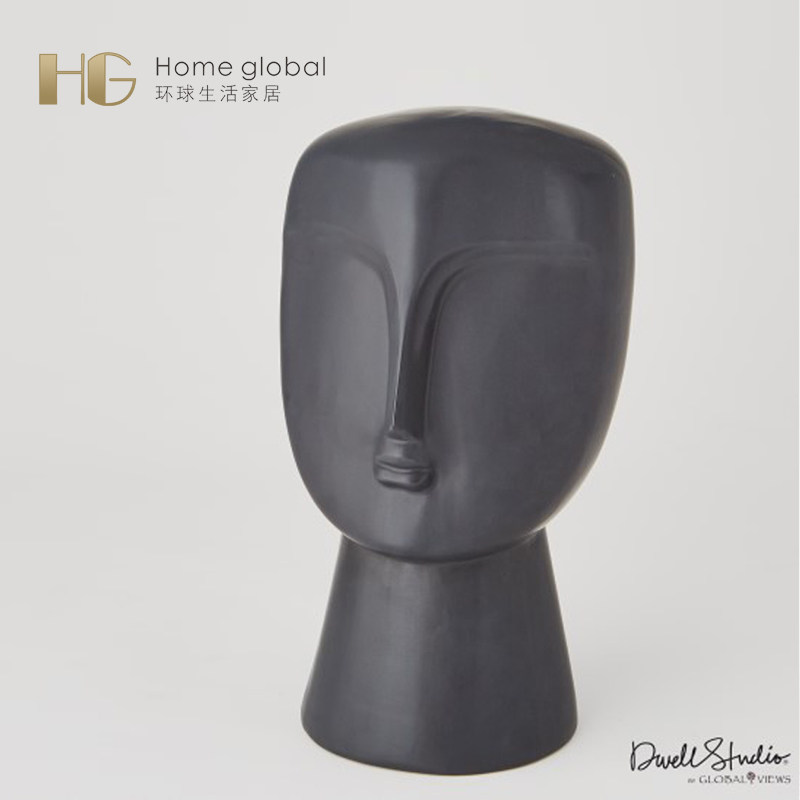 悦生活软装设计师深色简约现代派人头像样板房办公室书房装饰摆件