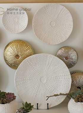 轻奢软装设计哑白色凸点陶瓷挂盘样板房别墅会所装饰壁饰壁挂墙挂