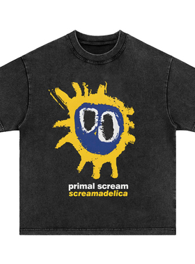 Primal Scream原始呐喊 重磅水洗做旧纯棉宽松长短袖t恤男女卫衣