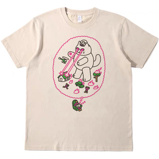 做梦的猫 趣味搞怪美式复古vintagetee男女情侣短袖t宽松纯棉T恤