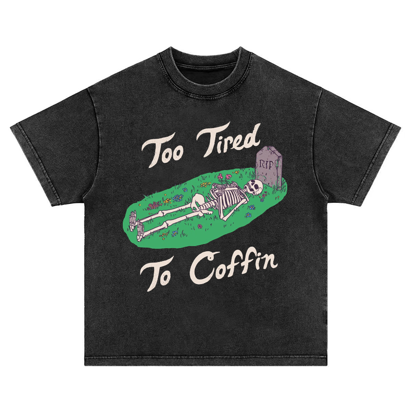 太累了无法入眠趣味美式vintage水洗做旧纯棉宽松短袖t恤男女卫衣