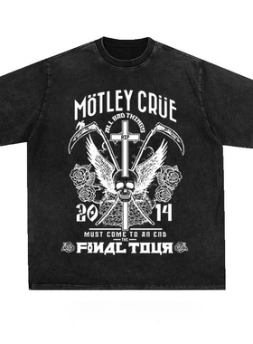 MOTLEY CRUE重金属摇滚乐队美式复古做旧短袖潮流男女T恤纯棉