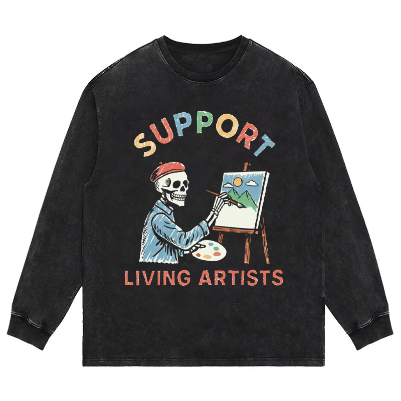 趣味搞怪画家美式复古水洗做旧重磅纯棉宽松圆领长短袖T恤男女tee