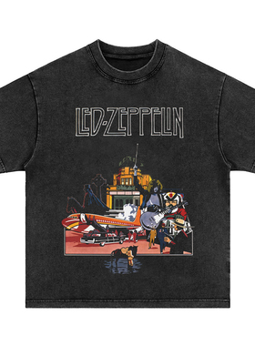 led zeppelin美式水洗做旧重磅纯棉t恤复古vintage宽松长短袖卫衣