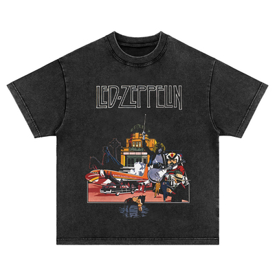 led zeppelin美式水洗做旧重磅纯棉t恤复古vintage宽松长短袖卫衣