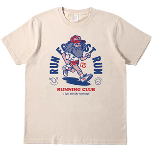 跑步俱乐部阿甘正传阿美咔叽美式复古vintage短袖男女T恤纯棉tee