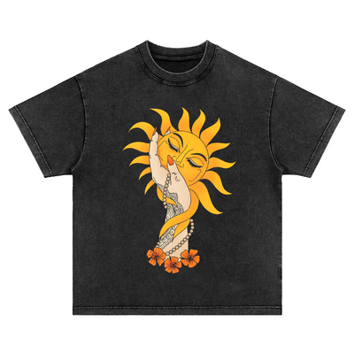 抚摸太阳 重磅美式复古vintage tee水洗做旧短袖t恤男女长袖卫衣