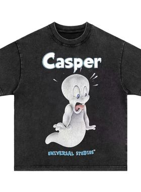 Vintage tee Casper 鬼马小精灵美式复古水洗做旧长短袖t恤卫衣