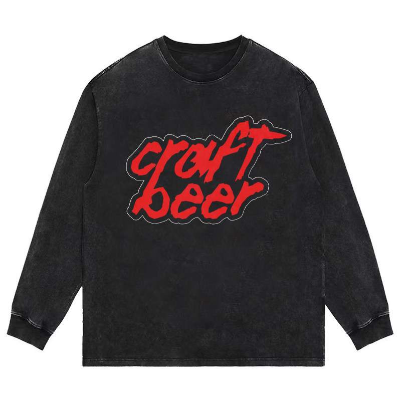 craft beer 精酿啤酒蠢朋克水洗做旧圆领宽松男女长短袖t恤卫衣
