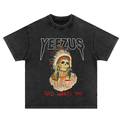 侃爷kanye west 说唱美式复古vintage水洗做旧短袖T恤男女卫衣tee
