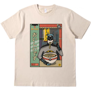 拉面蝙蝠侠搞怪趣味印花美式T恤复古vintage男女纯棉短袖teeshirt