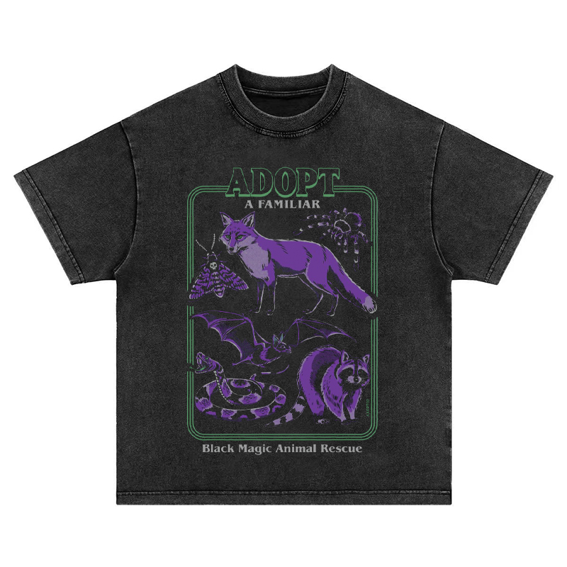 黑魔法动物 重磅美式复古vintage水洗做旧长短袖T恤男女卫衣tee