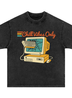 这下舒服了 水洗做旧vintage重磅纯棉宽松长短袖男女T恤卫衣tee