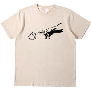 趣味搞怪名画 直喷印花T恤复古vintagetee男女宽松休闲短袖tshirt