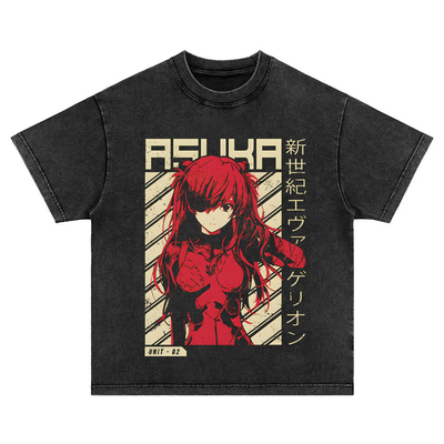 动漫卡通日系eva 直喷印花vintage休闲水洗做旧长短袖T恤上衣tee