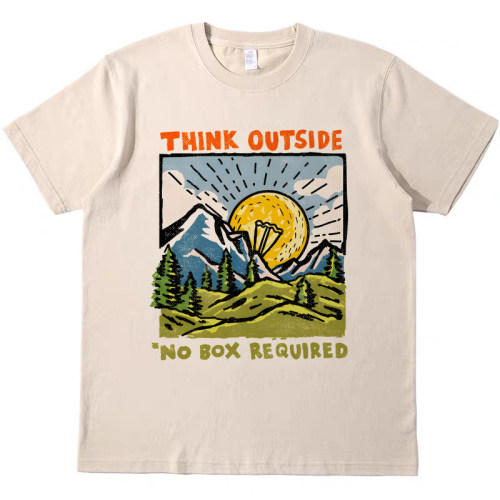 跳出框框思考 阿美咔叽美式复古男女情侣短袖teeshirt宽松纯棉T恤