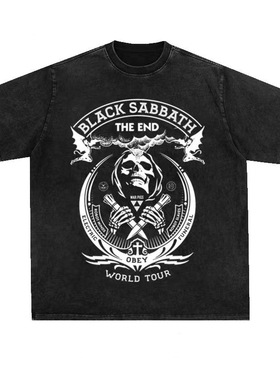 BLACK SABBATH黑色安息日重金属摇滚乐队水洗做旧复古T恤美式潮流