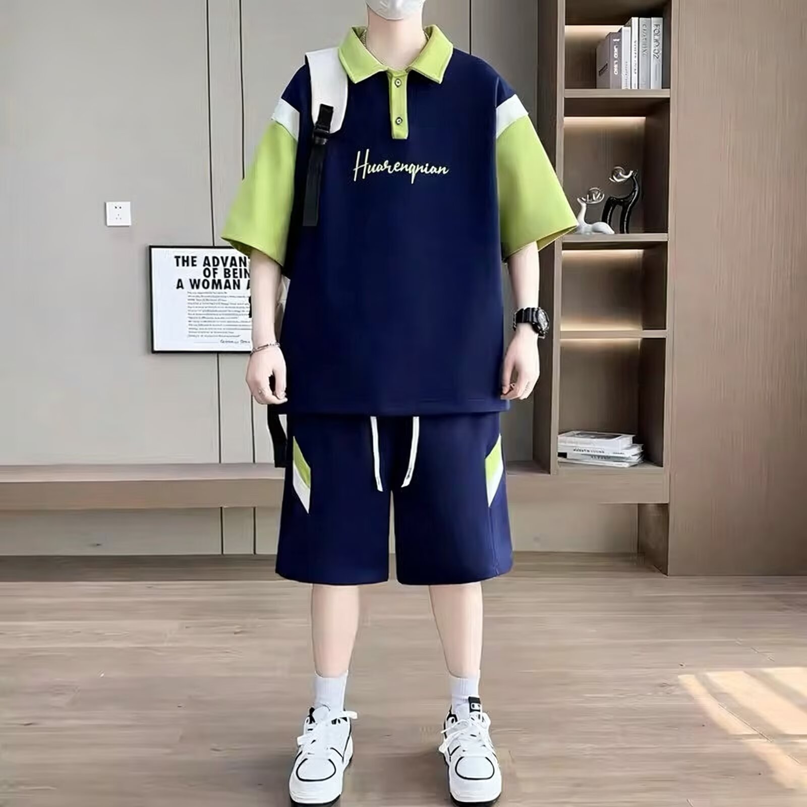 夏季薄款青少年POLO短袖短裤套装
