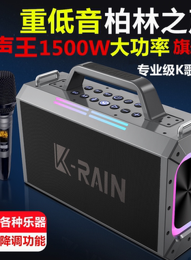 柏林之声户外K歌音响1500W大功率低音炮乐器电吹管蓝牙广场舞音箱