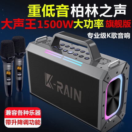 柏林之声户外K歌音响1500W大功率低音炮乐器电吹管蓝牙广场舞音箱
