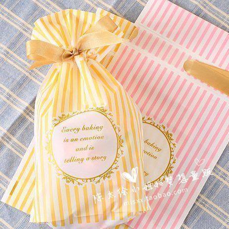 10个价小清新条纹礼品包装袋丝带抽绳袋糖果袋回礼袋烘焙包装包邮