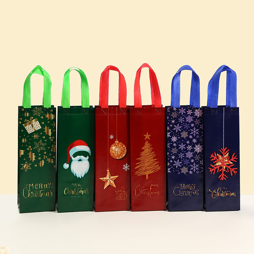 12只圣诞节卡通红酒手提袋防水无纺布酒袋手提葡萄酒袋酒瓶包装袋
