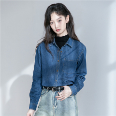 复古港风正肩软牛仔衬衫女内搭外穿2025春装款小个子叠穿上衣衬衣