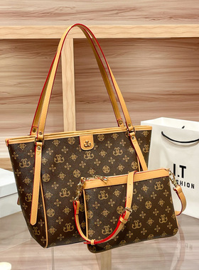 跨境印花托特包包女式2026新款大容量时尚复古小众高级感单肩手提