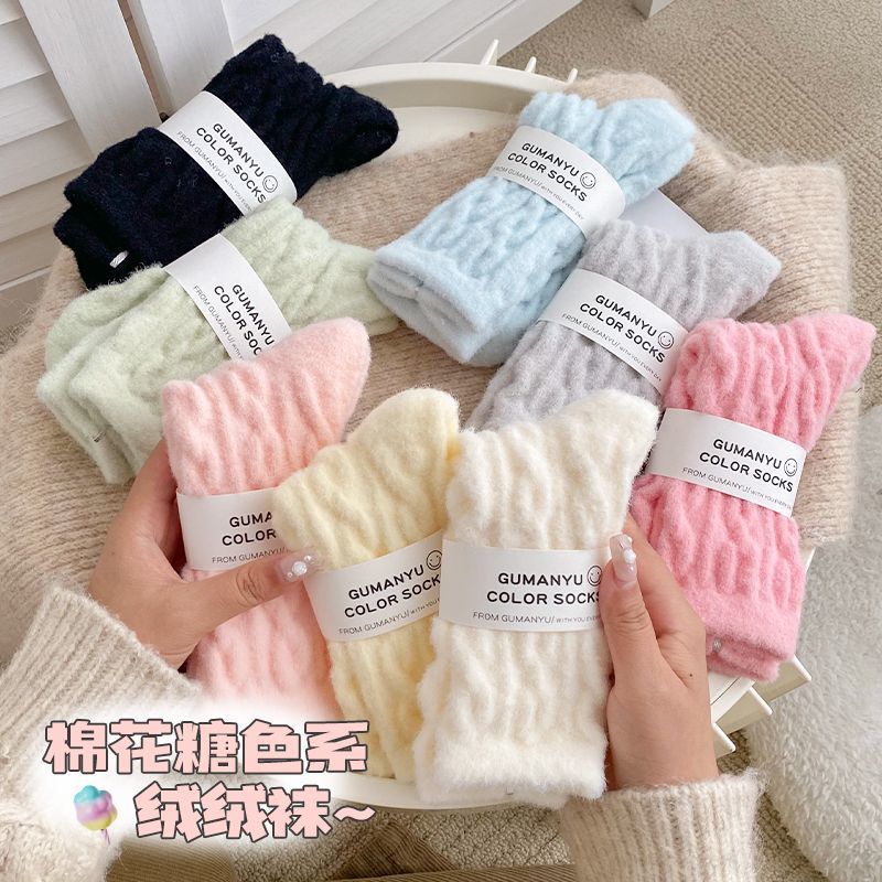 加厚袜子秋冬季加绒月子冬天保暖家居地板袜毛绒睡眠女仿袜水貂