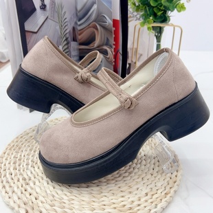 新中式复古圆头女单鞋一字带盘扣春夏新款吸汗透气厚底高跟玛丽珍