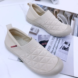 春季新款休闲健步鞋一脚蹬女单鞋妈妈户外松紧口袜子鞋平底防滑软