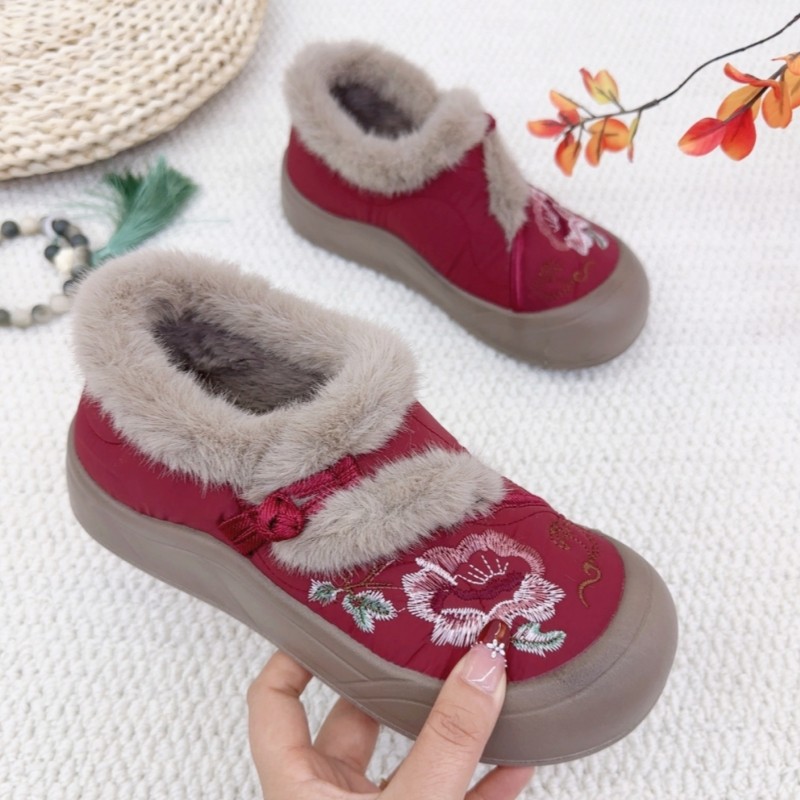 冬季加绒老北京棉鞋女刺绣软底妈妈鞋复古民族风绣花鞋中老年防滑,女鞋,棉鞋,淘宝优惠券,粉丝福利购,淘宝优惠卷