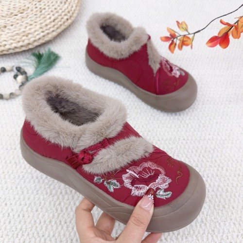 冬季加绒老北京棉鞋女刺绣软底妈妈鞋复古民族风绣花鞋中老年防滑