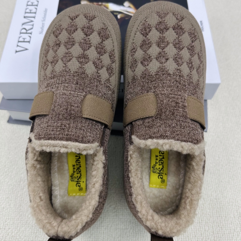 冬季加绒老北京布鞋女棉鞋一脚蹬保暖妈妈鞋圆头平底防滑中老年鞋