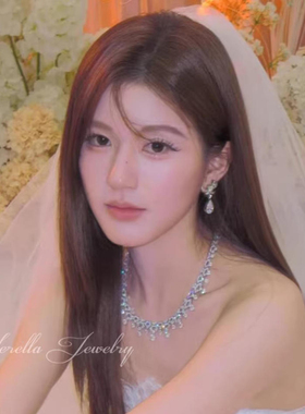 法式复古新娘蝴蝶结闪钻项链耳环