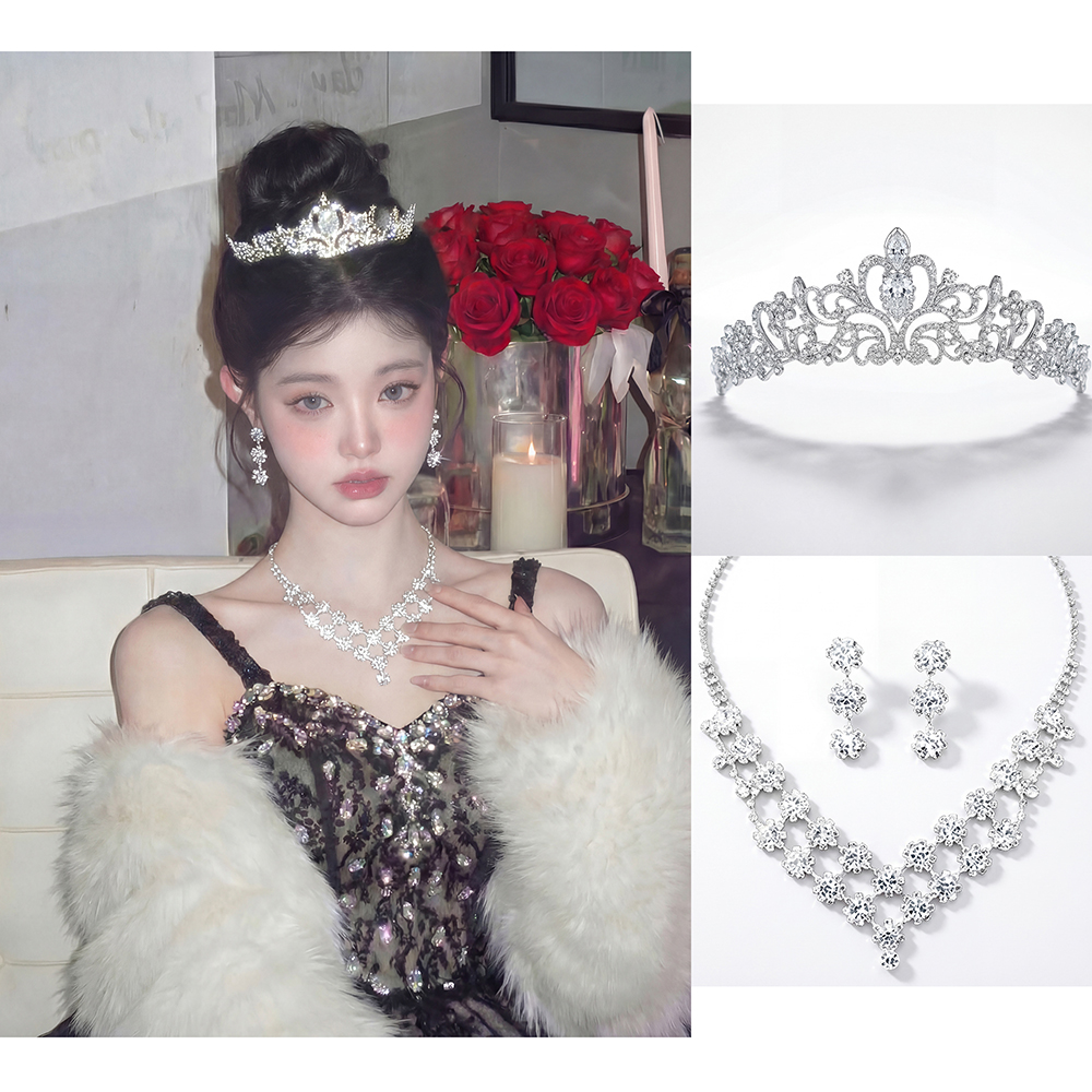 法式复古超闪水钻新娘皇冠项链