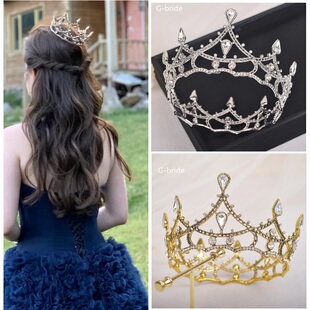 新娘头饰复古巴洛克黑色皇冠女18岁在逃公主王冠婚纱礼服发饰配饰