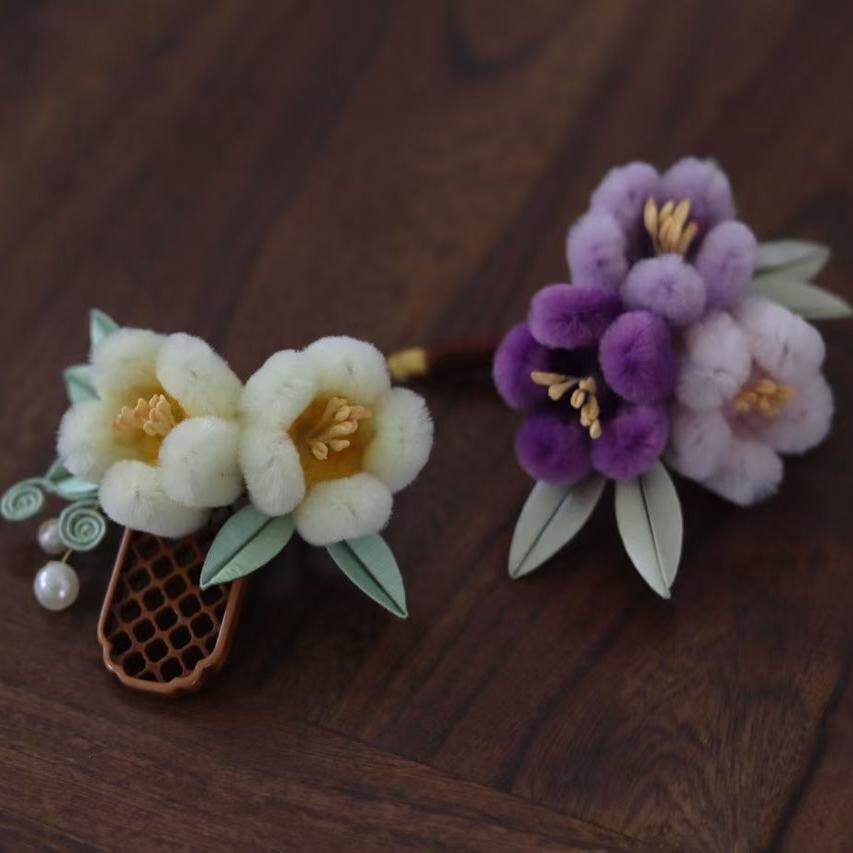 纯手工仿绒花汉服旗袍配饰古风饰品