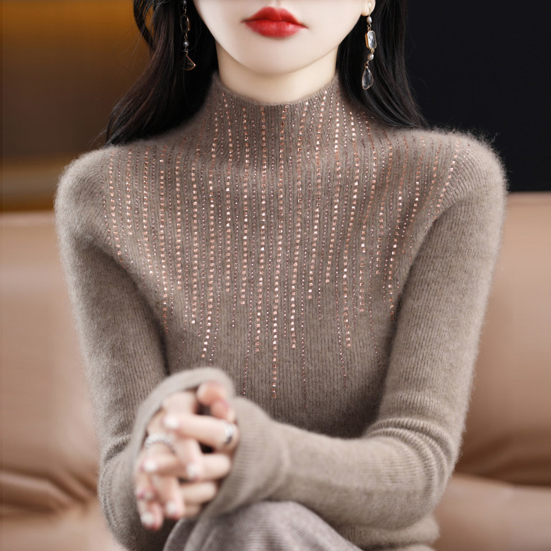 鄂尔多斯市半高领羊绒衫女秋冬新款毛衣女宽松短款羊毛针织打底衫