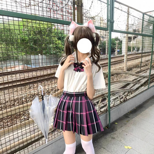 德兰西黑粉芭比jk格裙半身裙学院百褶裙风短裙日系原创小花猪jk