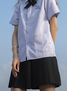 女孩小水同款淡紫色短袖jk制服泰国校服中学生圆领班服衬衫布丁熊