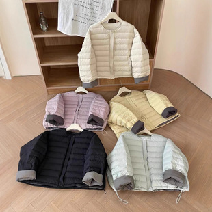2025秋冬轻薄款女士欧货羽绒服小个子短款宽松圆领显瘦白鸭绒外套