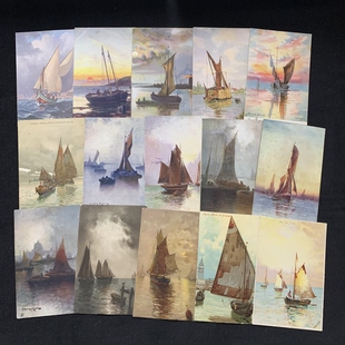 25 欧洲 1900-1940年  彩绘系列  帆船  一帆风顺   珍藏老明信片