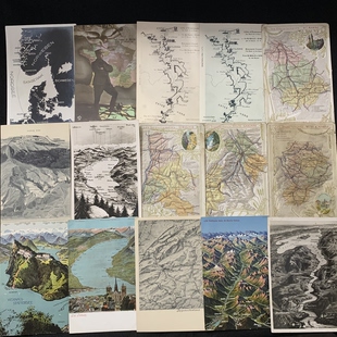 25 欧洲早期 瑞士，奥地利，山川，湖泊 地图测绘，原版老明信片