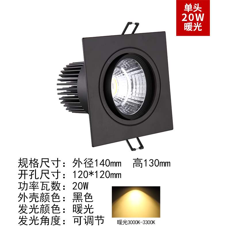 格栅可调斗胆黑色双头射灯led角度天花灯嵌入式吊顶cob灯长方形