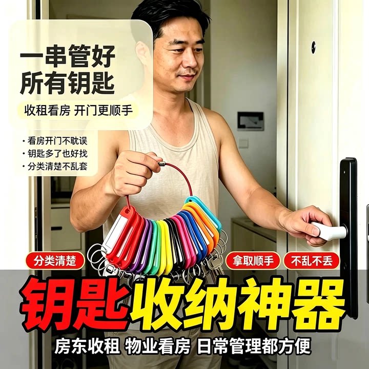 钥匙收纳管理神器钥匙扣带标记牌可拆卸钥匙串房东中介钥匙扣环圈