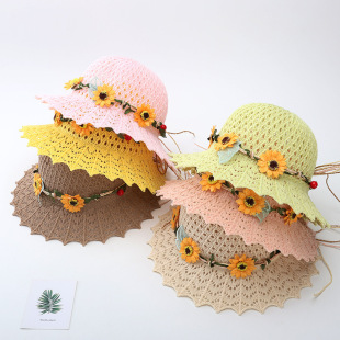 小雏菊儿童渔夫帽女童草帽夏薄款遮阳凉帽女宝宝公主清新防晒沙滩